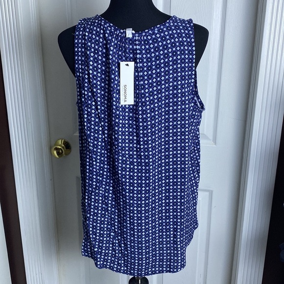 Sonoma Women’s Sleeveless Tank Top Blue White sz L NWT - Picture 4 of 7